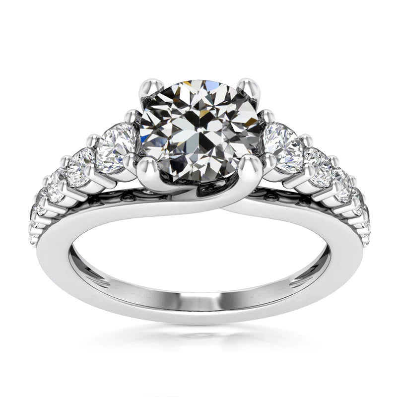 Bague de Fiançailles Ronde Vieux Réel Diamant Européen Or 14K 8 Carats