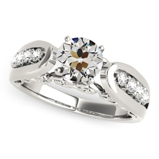 Bague de Fiançailles Ronde ancienne mine Cut Réel Diamant Or 14K 2.75 Carats