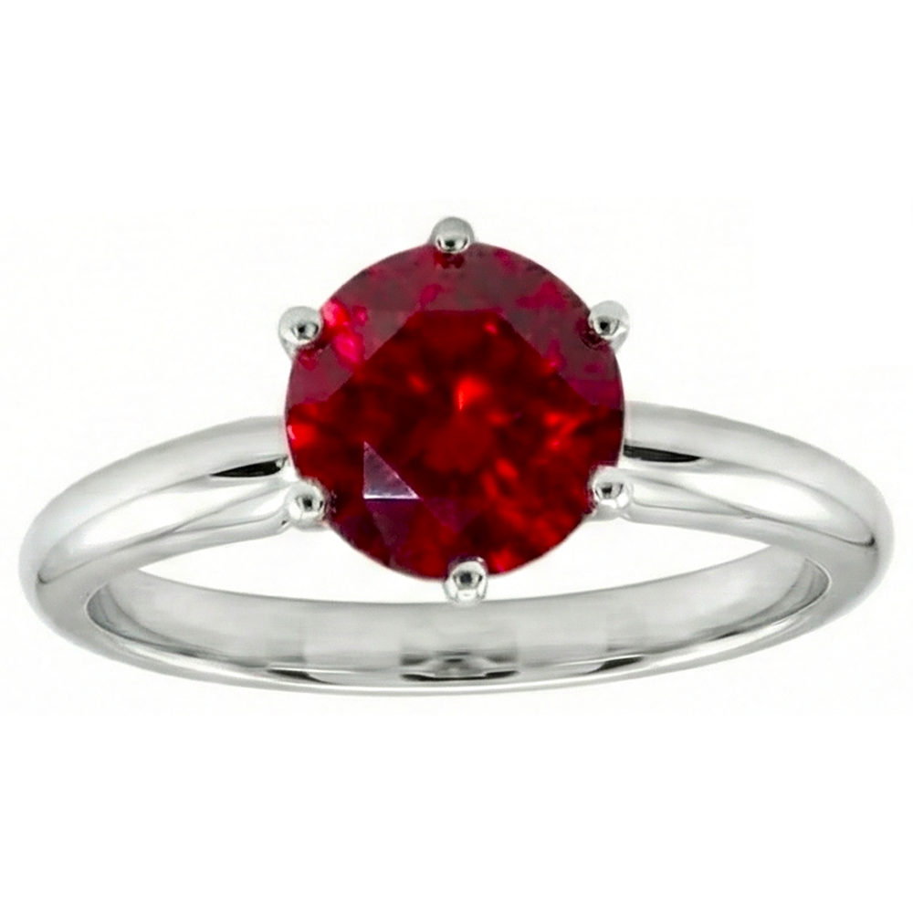 Bague de Fiançailles Rubis Rouge Rond 1 Carat Pierre Précieuse Solitaire