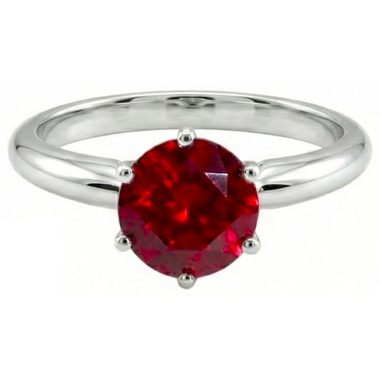 Bague de Fiançailles Rubis Rouge Rond 1 Carat Pierre Précieuse Solitaire