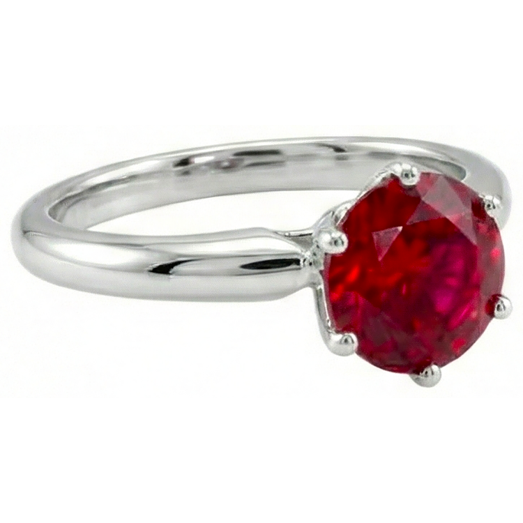 Bague de Fiançailles Rubis Rouge Rond 1 Carat Pierre Précieuse Solitaire