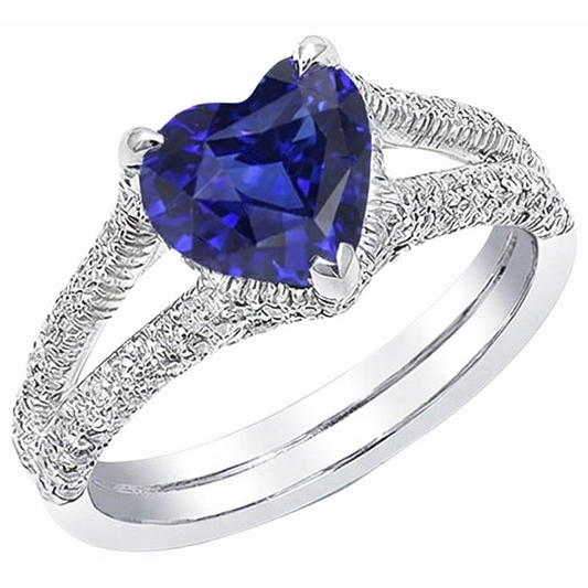 Bague de Fiançailles Saphir Bleu Coeur Naturel