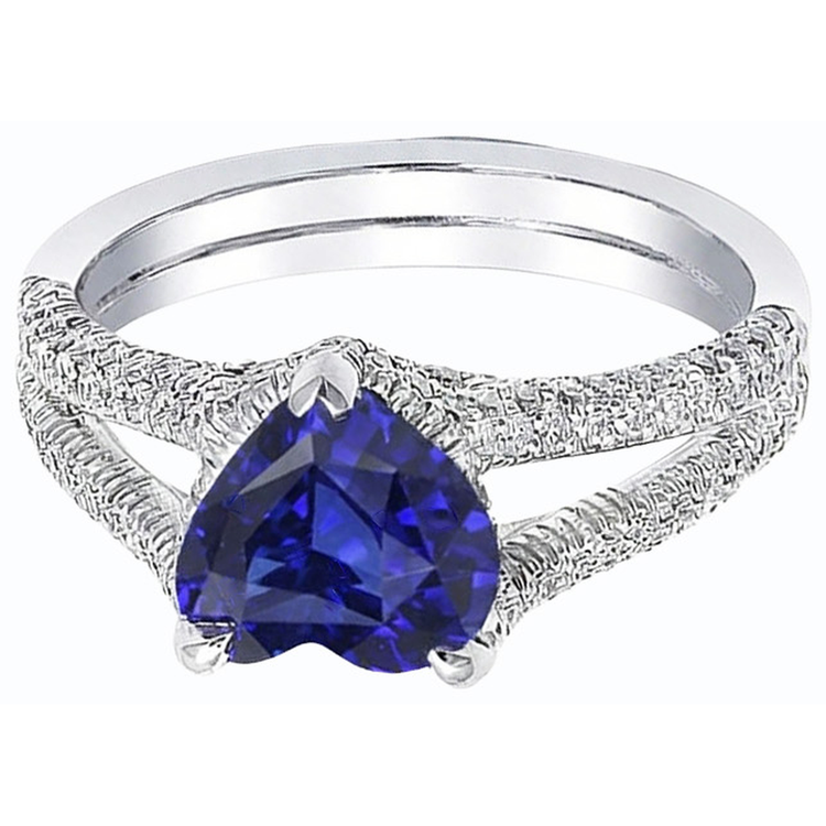 Bague de Fiançailles Saphir Bleu Coeur Naturel
