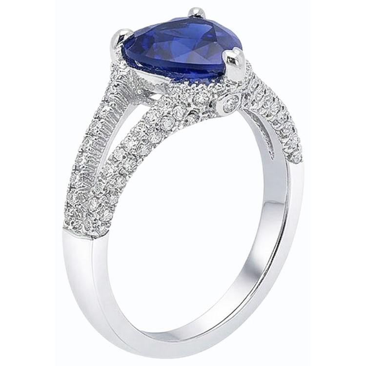 Bague de Fiançailles Saphir Bleu Coeur Naturel