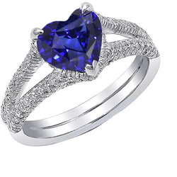 Bague de Fiançailles Saphir Bleu Coeur Naturel