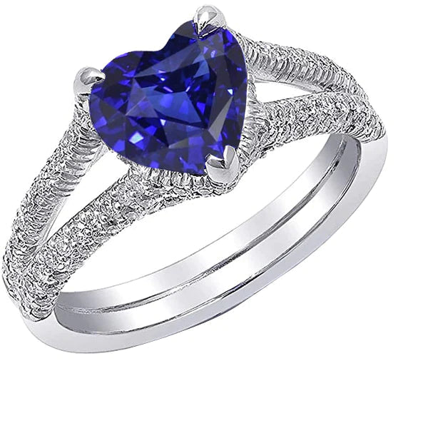 Bague de Fiançailles Saphir Bleu Coeur Naturel