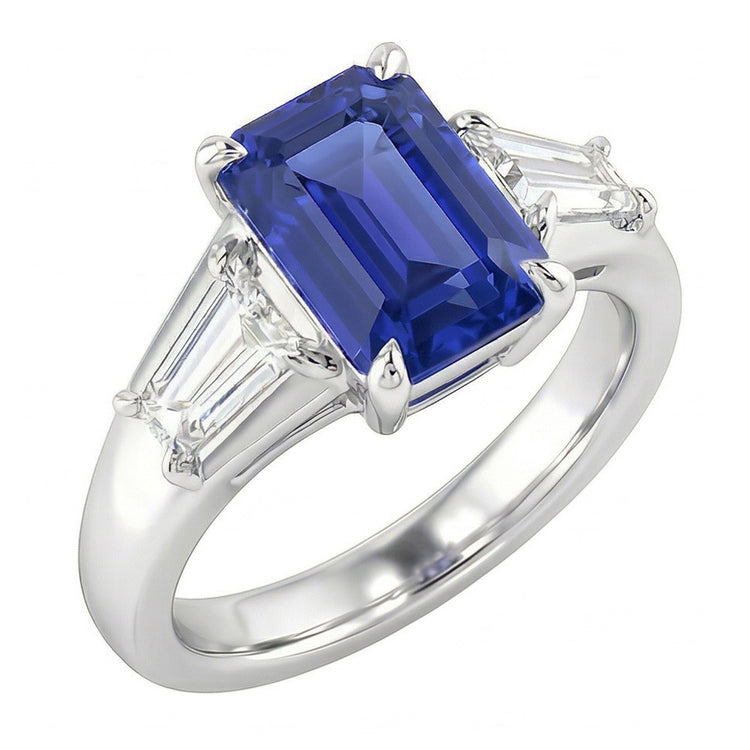 Bague de Fiançailles Saphir Bleu Émeraude Or 14K