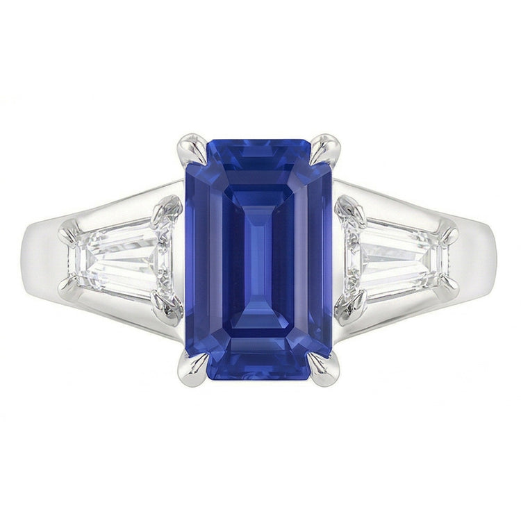 Bague de Fiançailles Saphir Bleu Émeraude Or 14K