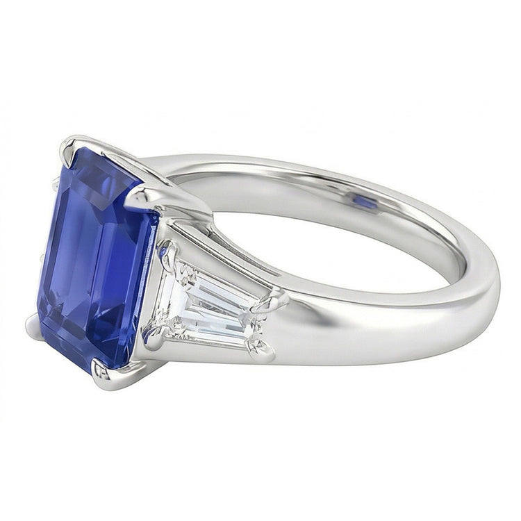 Bague de Fiançailles Saphir Bleu Émeraude Or 14K