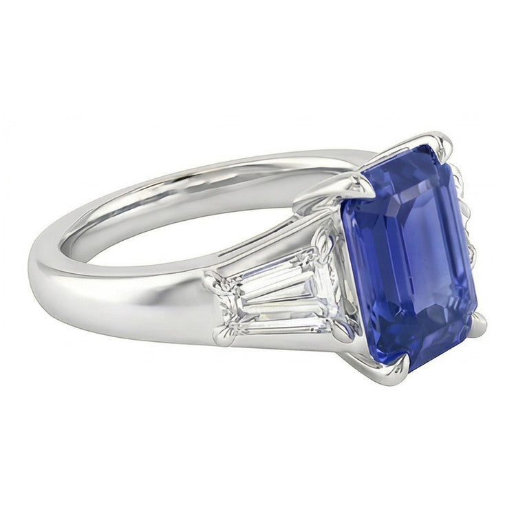 Bague de Fiançailles Saphir Bleu Émeraude Or 14K