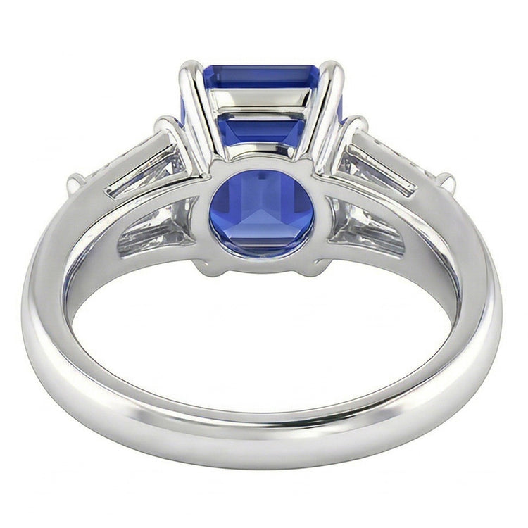 Bague de Fiançailles Saphir Bleu Émeraude Or 14K