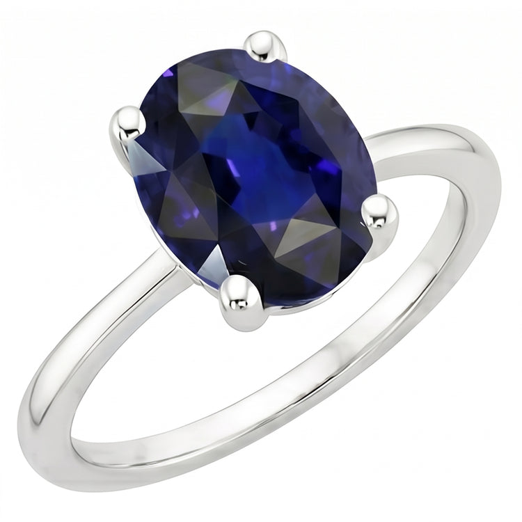 Bague de Fiançailles Saphir Bleu Foncé Ovale