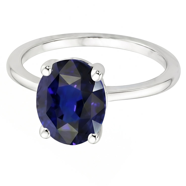 Bague de Fiançailles Saphir Bleu Foncé Ovale