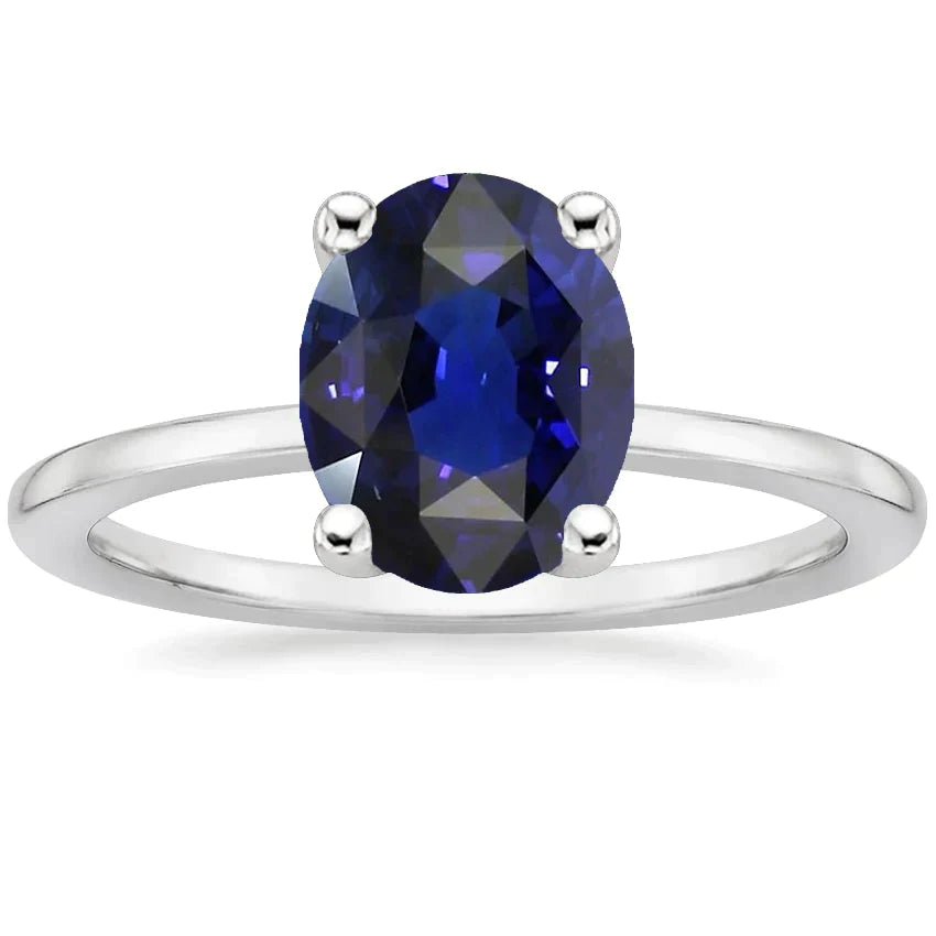 Bague de Fiançailles Saphir Bleu Foncé Ovale