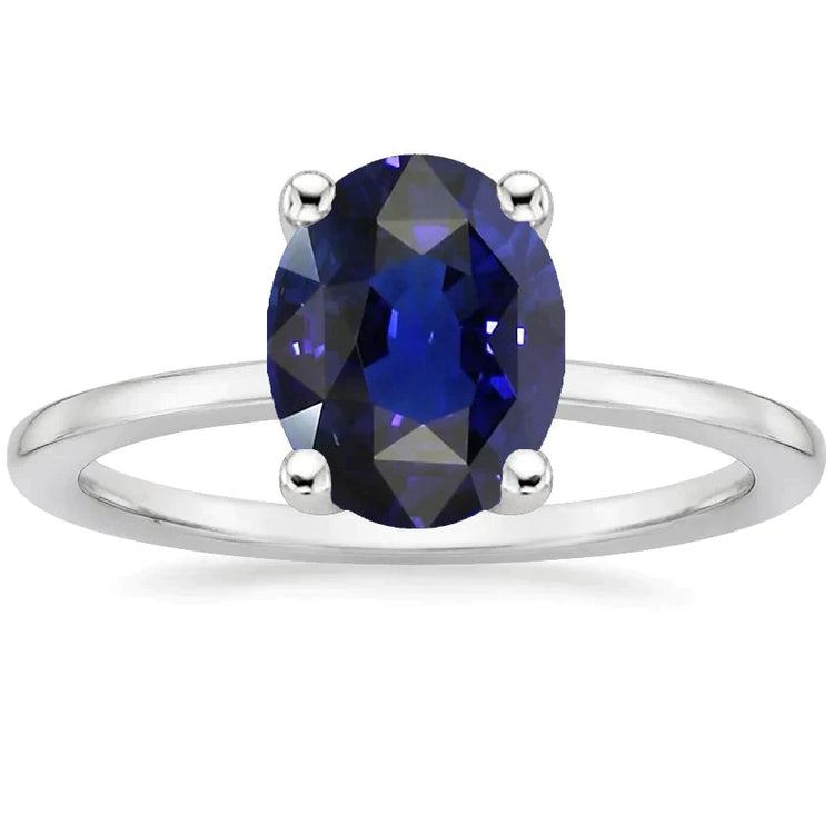 Bague de Fiançailles Saphir Bleu Foncé Ovale