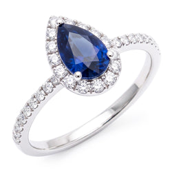 Bague de Fiançailles Saphir Bleu Style Larme Or Blanc 2.50 Carats