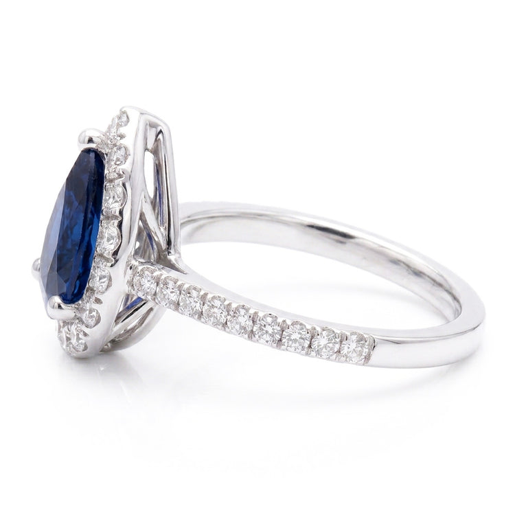 Bague de Fiançailles Saphir Bleu Style Larme Or Blanc 2.50 Carats