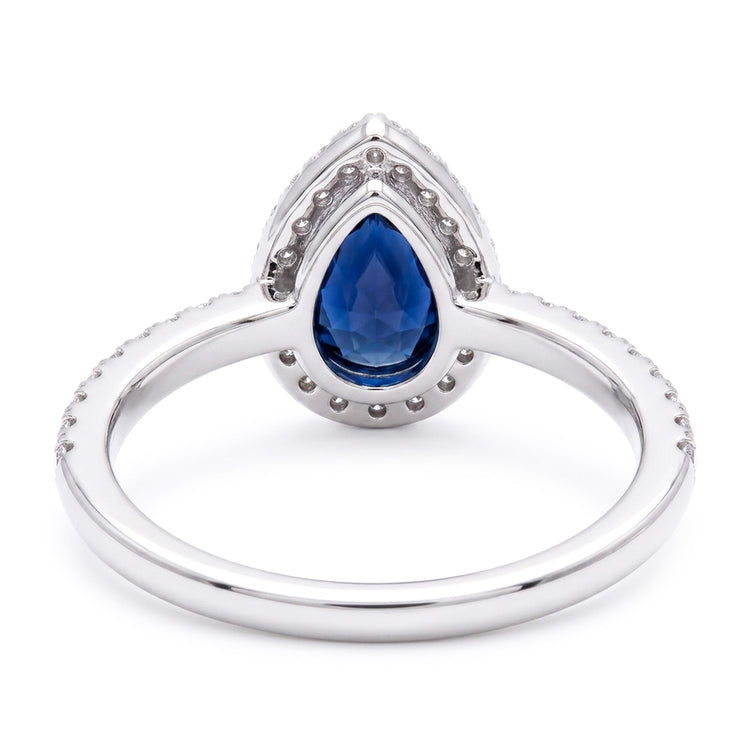 Bague de Fiançailles Saphir Bleu Style Larme Or Blanc 2.50 Carats