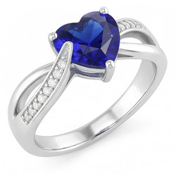 Bague de Fiançailles Saphir Bleu & Diamants Or 2 Carats