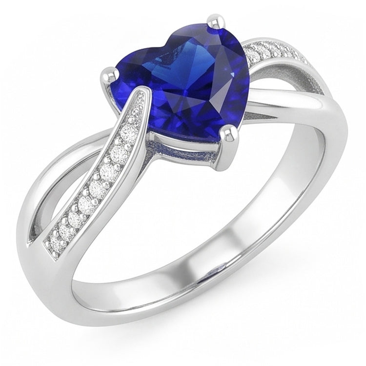 Bague de Fiançailles Saphir Bleu & Diamants Or 2 Carats