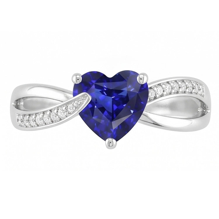 Bague de Fiançailles Saphir Bleu & Diamants Or 2 Carats