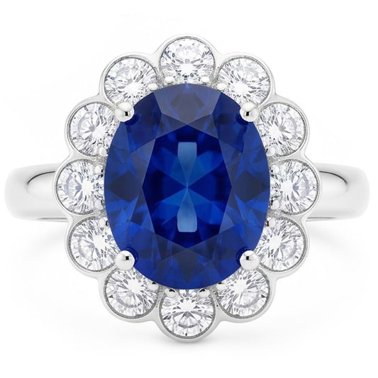 Bague de Fiançailles Saphir Bleu et Diamants Naturels Extraits des Mines ( et non cultivés en laboratoire )
