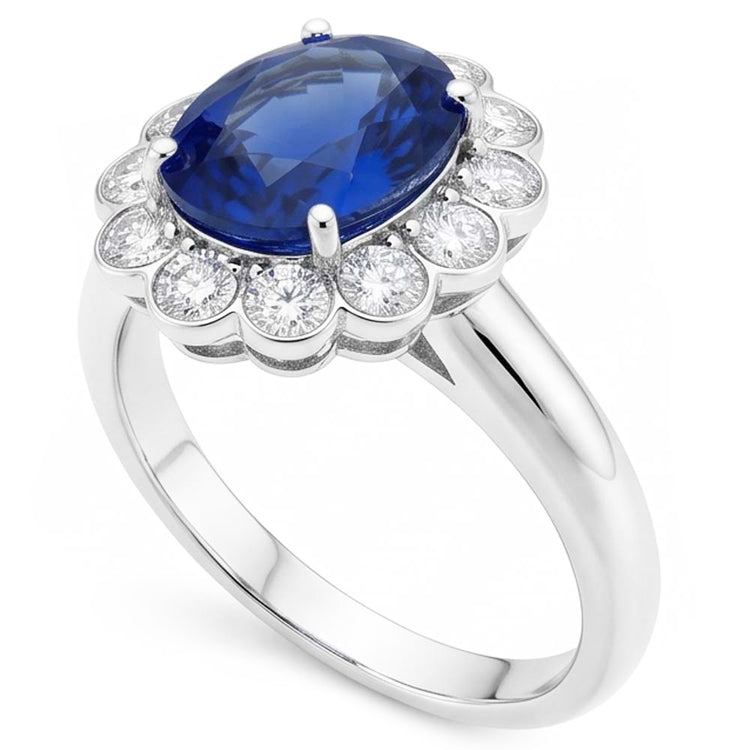 Bague de Fiançailles Saphir Bleu et Diamants Naturels Extraits des Mines ( et non cultivés en laboratoire )