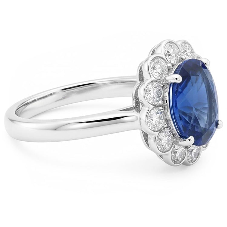 Bague de Fiançailles Saphir Bleu et Diamants Naturels Extraits des Mines ( et non cultivés en laboratoire )