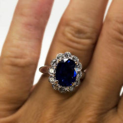 Bague de Fiançailles Saphir Bleu et Diamants