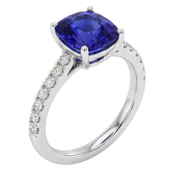 Bague de Fiançailles Saphir Ceylan Bleu Or Blanc Bijoux 2.75 Carats