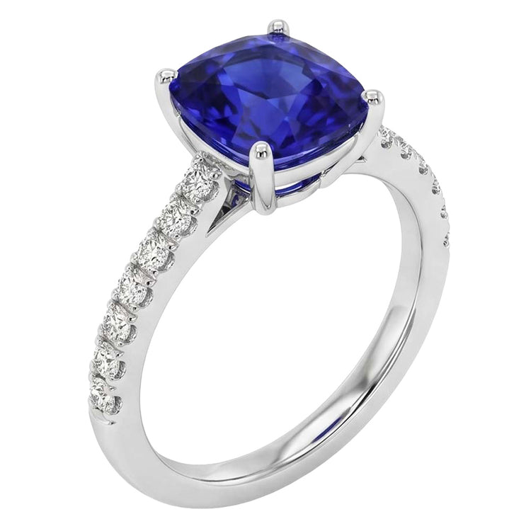 Bague de Fiançailles Saphir Ceylan Bleu Or Blanc Bijoux 2.75 Carats