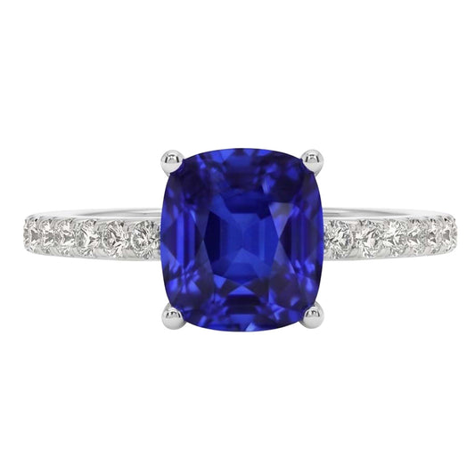 Bague de Fiançailles Saphir Ceylan Bleu Or Blanc Bijoux 2.75 Carats
