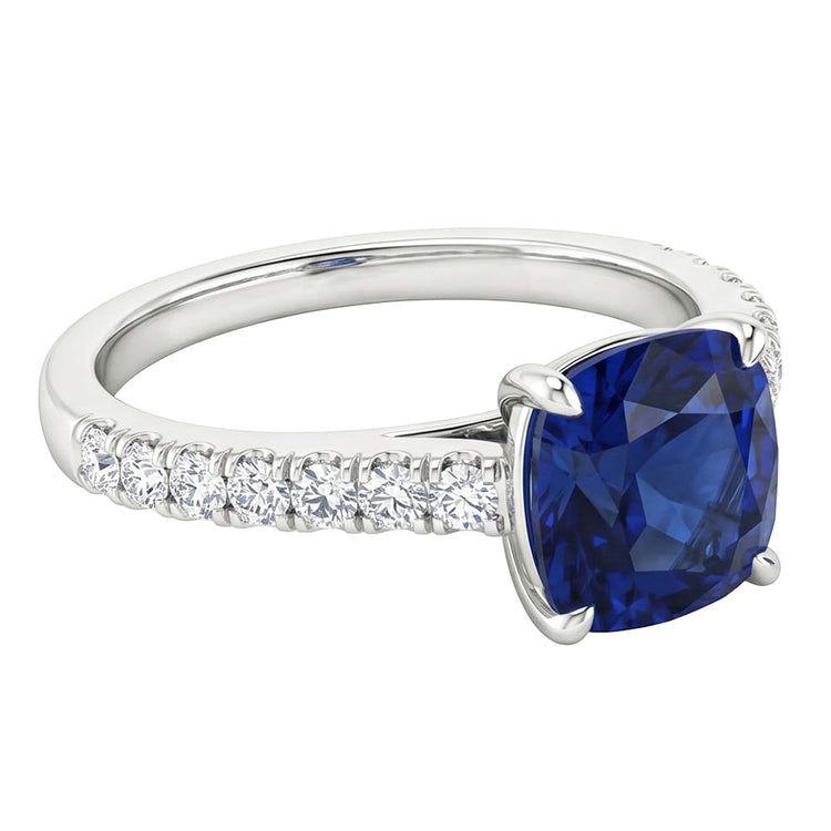 Bague de Fiançailles Saphir Ceylan Bleu Or Blanc Bijoux 2.75 Carats