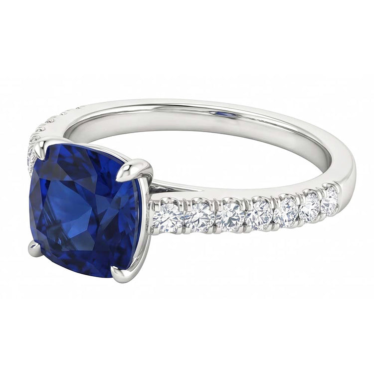 Bague de Fiançailles Saphir Ceylan Bleu Or Blanc Bijoux 2.75 Carats