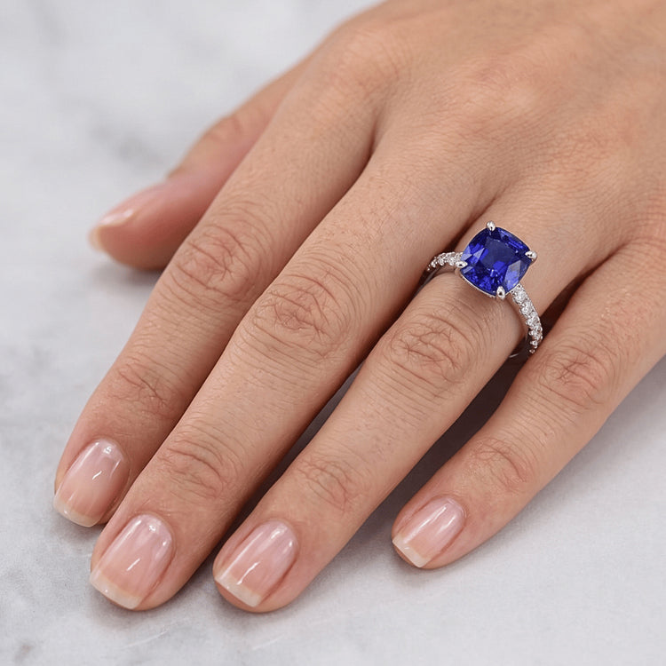 Bague de Fiançailles Saphir Ceylan Bleu Or Blanc Bijoux 2.75 Carats
