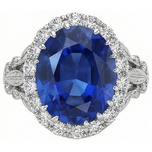 Bague de Fiançailles Saphir Halo 8 Carats Pour Femme