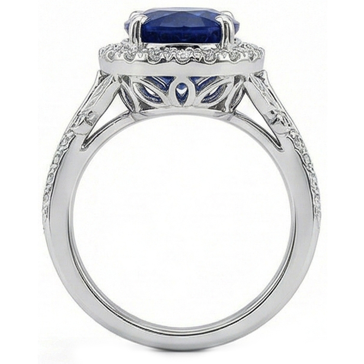 Bague de Fiançailles Saphir Halo 8 Carats Pour Femme