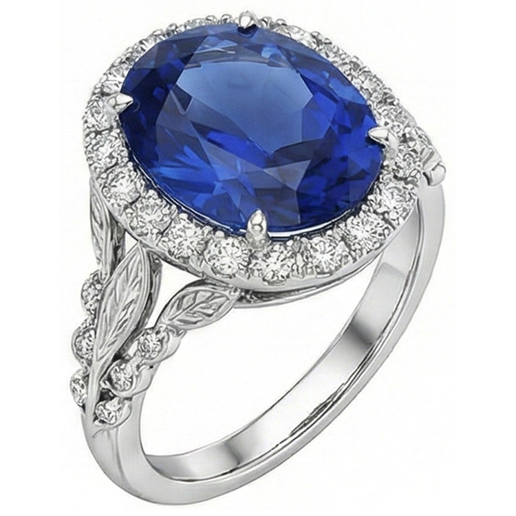 Bague de Fiançailles Saphir Halo 8 Carats Pour Femme