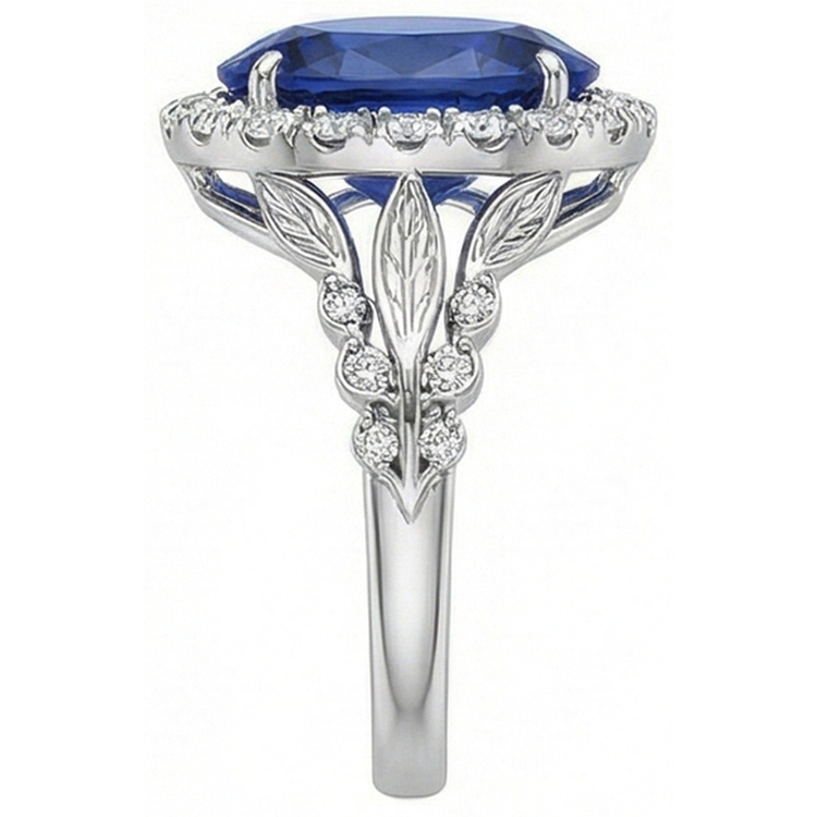 Bague de Fiançailles Saphir Halo 8 Carats Pour Femme