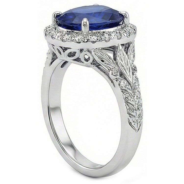Bague de Fiançailles Saphir Halo 8 Carats Pour Femme