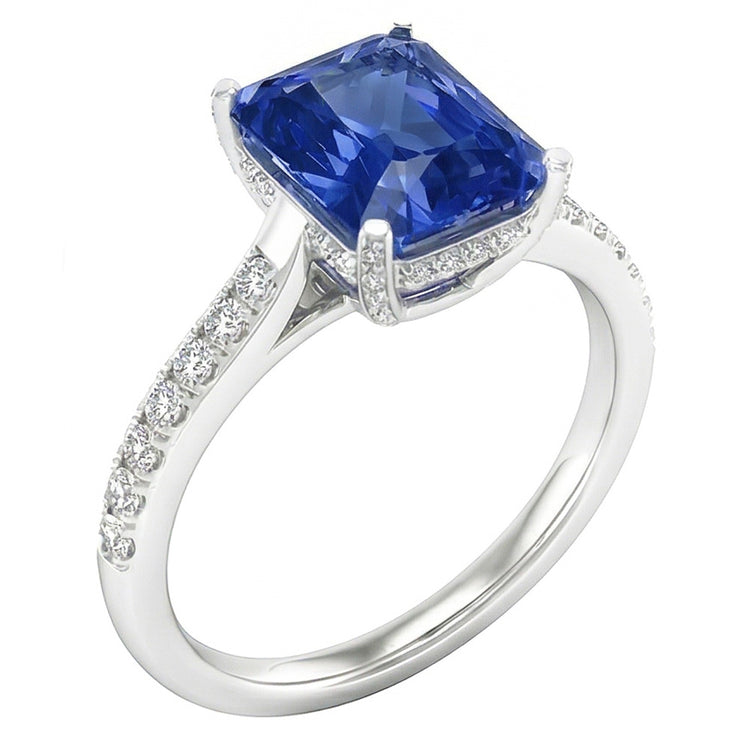 Bague de Fiançailles Saphir Radiant Avec Accents De Diamants Ronds 2 Carats