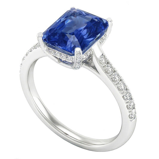 Bague de Fiançailles Saphir Radiant Avec Accents De Diamants Ronds 2 Carats