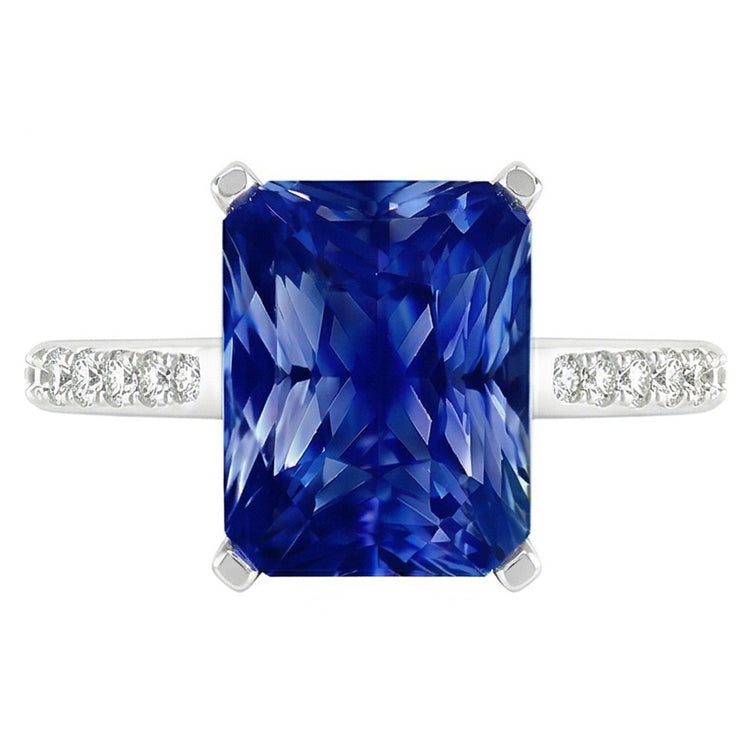 Bague de Fiançailles Saphir Radiant Avec Accents De Diamants Ronds 2 Carats