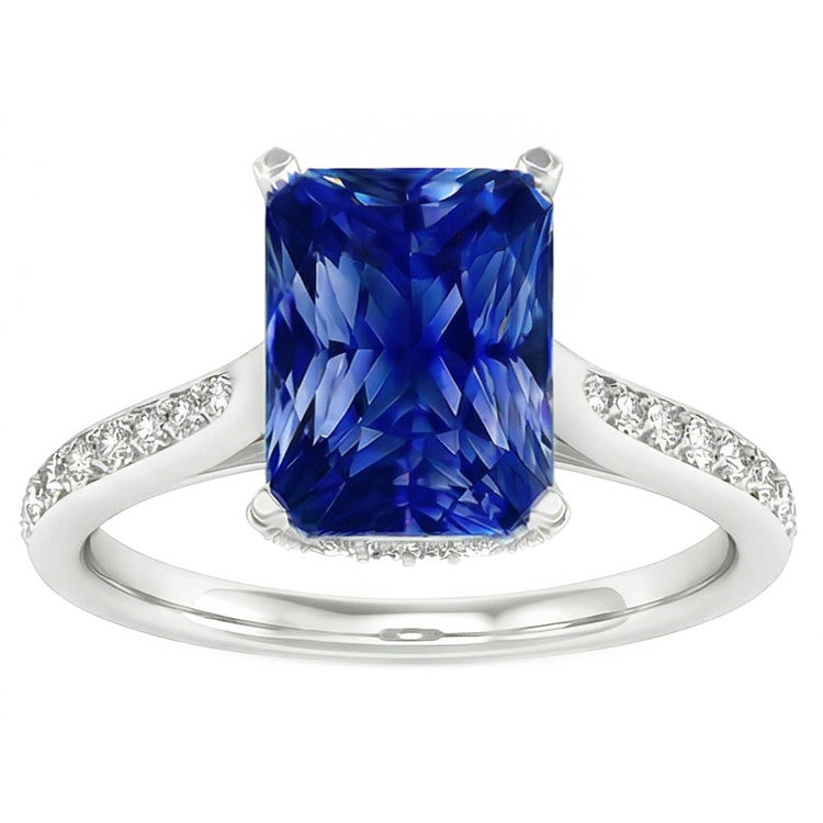 Bague de Fiançailles Saphir Radiant Avec Accents De Diamants Ronds 2 Carats