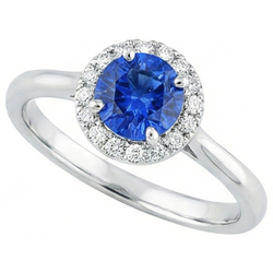 Bague de Fiançailles Saphir Rond 2 Carats Et Diamant Naturels Extraits des Mines ( et non cultivés en laboratoire ) Or Blanc 14K
