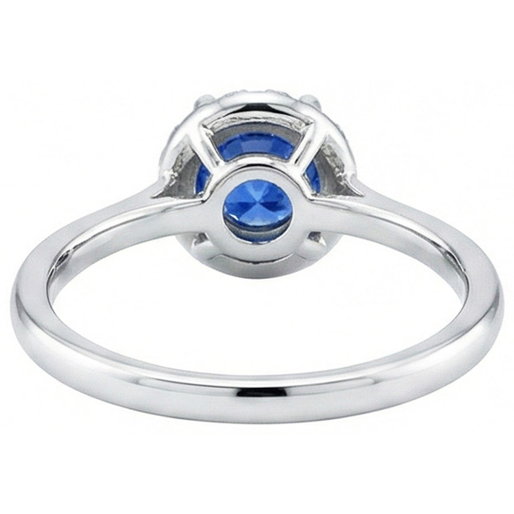 Bague de Fiançailles Saphir Rond 2 Carats Et Diamant Naturels Extraits des Mines ( et non cultivés en laboratoire ) Or Blanc 14K