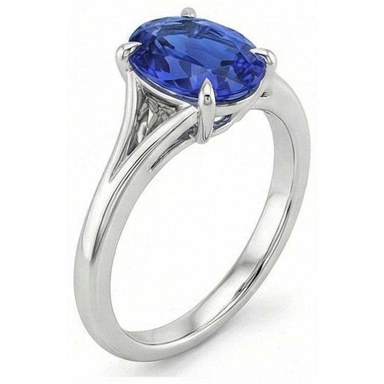 naturel oval saphir 2carats bague vue de dessus