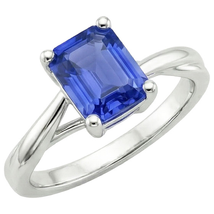 Bague de Fiançailles Saphir Taille Émeraude 2.5 Ct