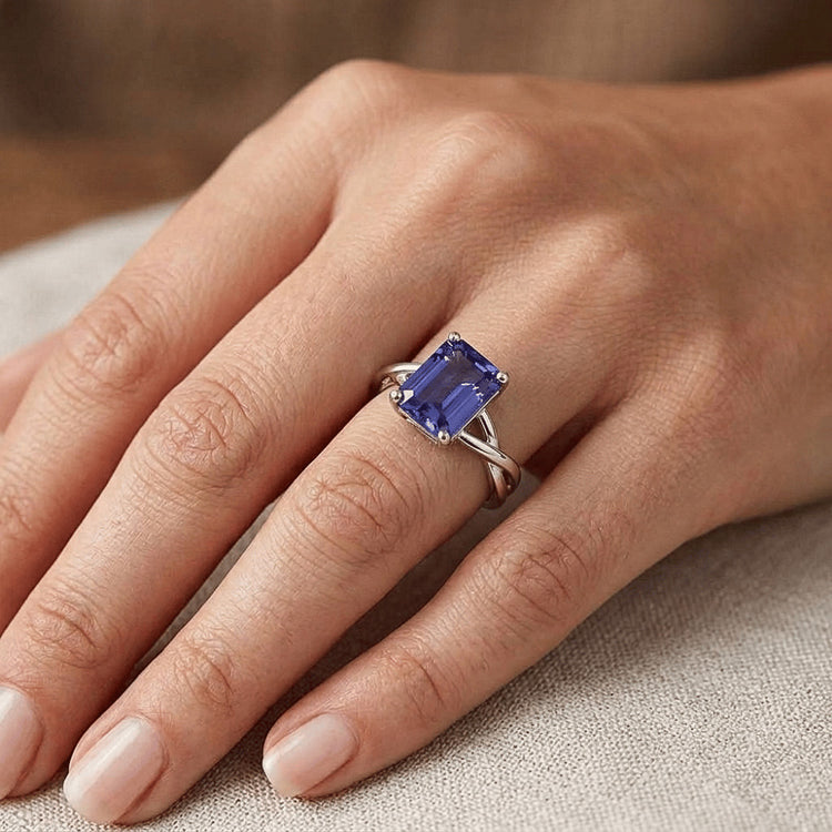 Bague de Fiançailles Saphir Taille Émeraude 2.5 Ct