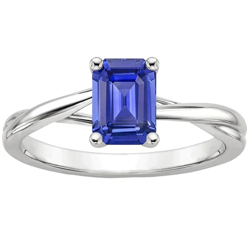 Bague de Fiançailles Saphir Taille Émeraude 2.5 Ct